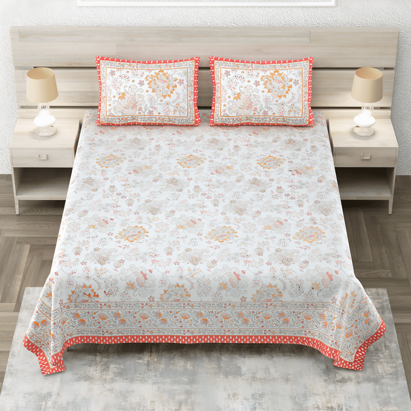 Phoolkari Peach Bedsheet