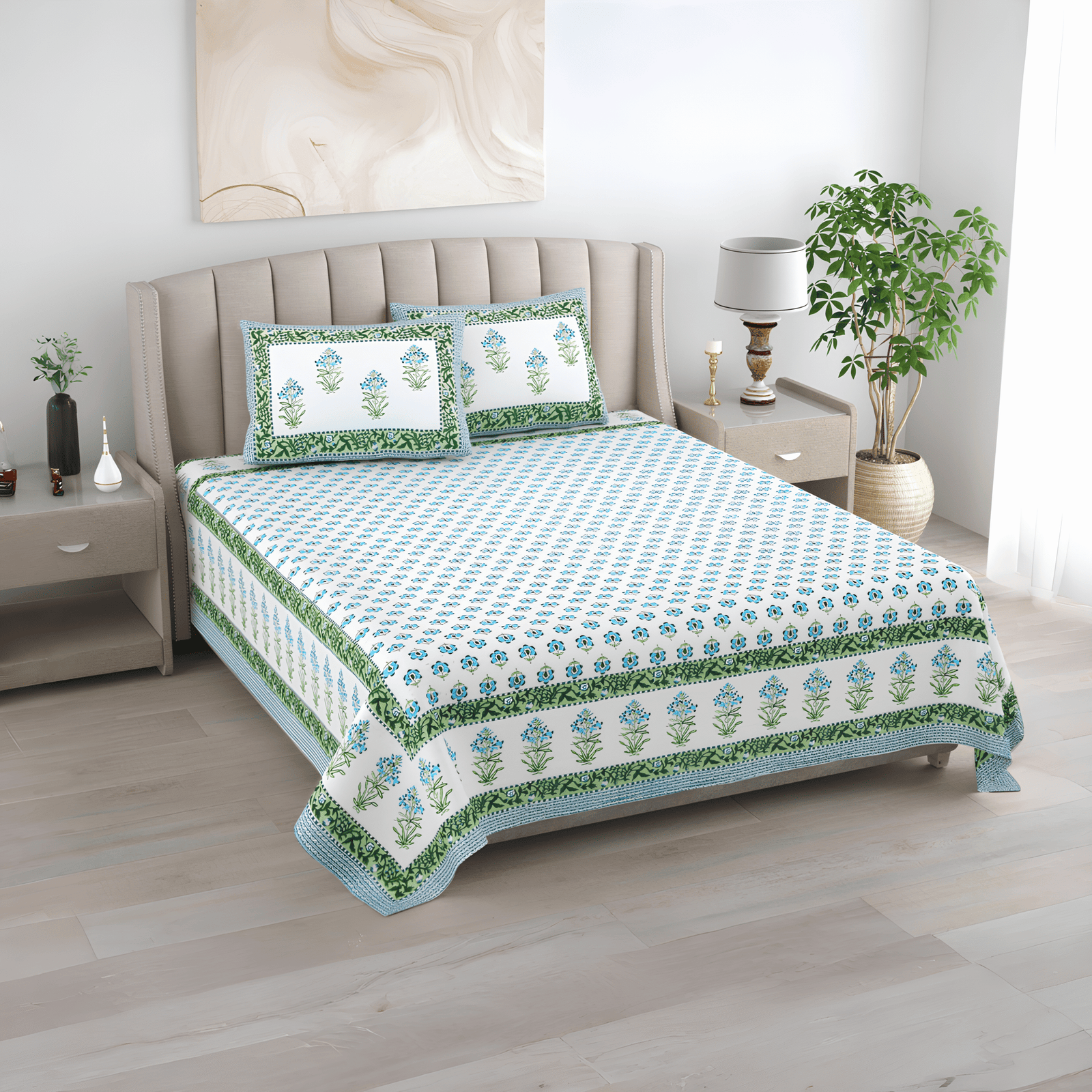 Neelkamal Blue Floral Bedsheet