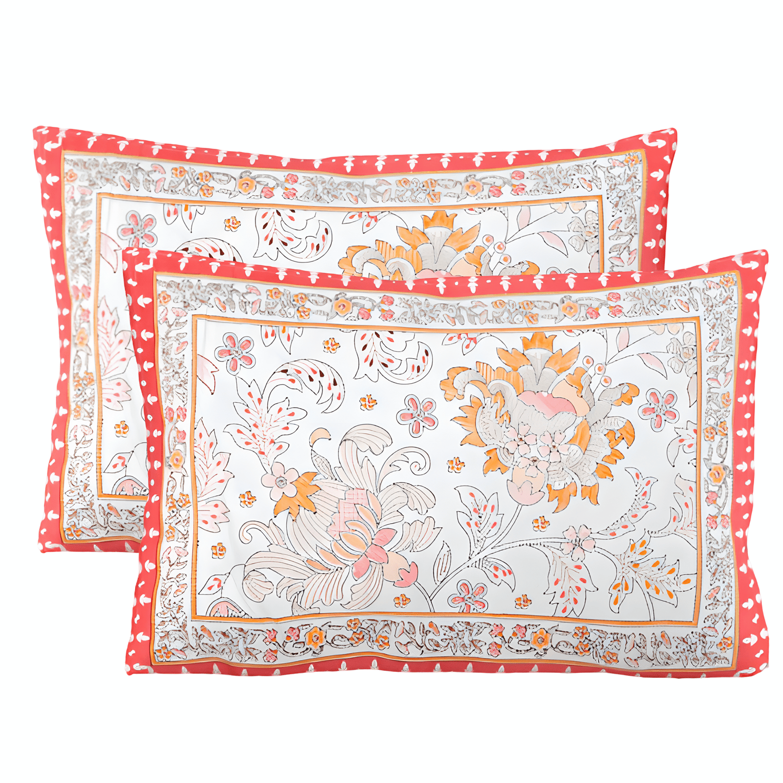 Phoolkari Peach Bedsheet Pillow
